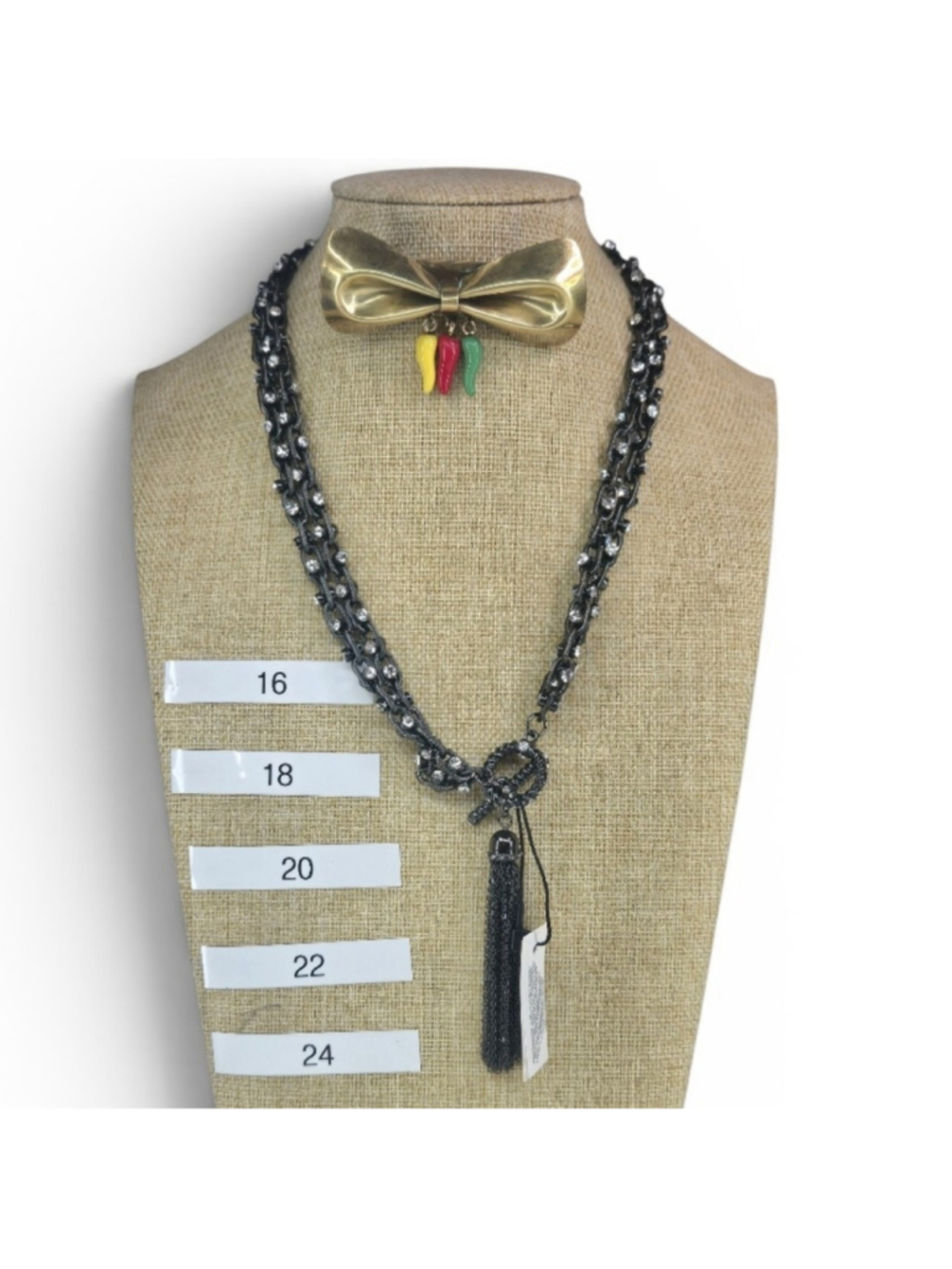 White House Black Market Necklace NWT Black Metallic Rhinestone Toggle Tassel